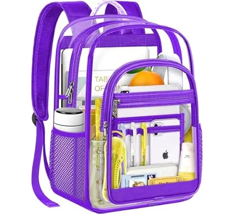 GEAMSAM Clear Backpack for School - 17 inch Heavy Duty Transparent Bookbag for Boys and Girls, See Through Backpacks for Kids Elementary High School Students, Work