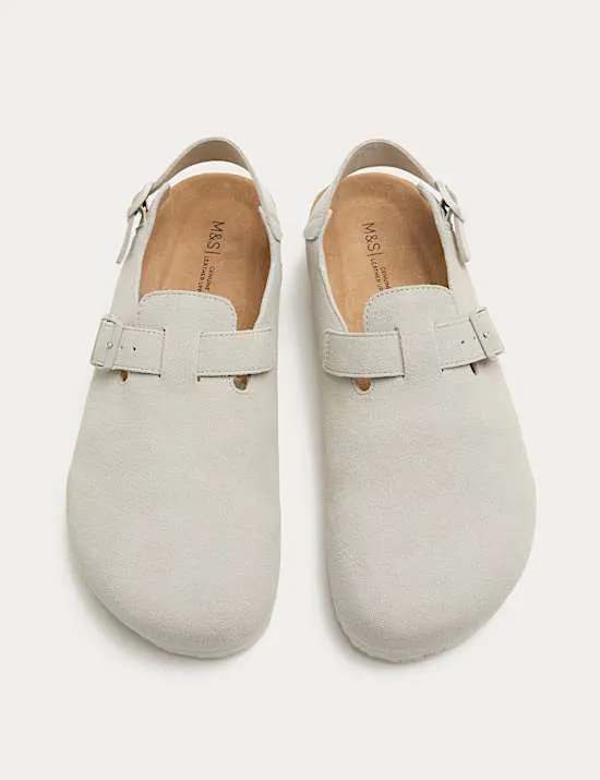 Wildleder-Pantoletten mit Fersenriemen