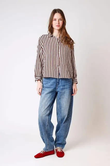 Blouse met strepen en lange mouwen in katoen