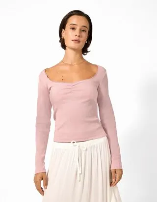 Maglia a manica lunga - Inserto in pizzo - Viola chiaro