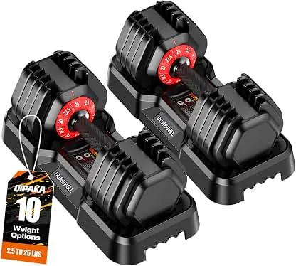 Adjustable Dumbbells Set of 2 for Home Gym Fitness Free Weights Set | 25/26.5/50/52.5/85lbs All in One Weights Dumbbells Set, 1 Sec Adjust Weights with Anti-Slip Handle for Strength Training Adjustable Dumbbells Set of 2 for Home Gym Fitness Free…