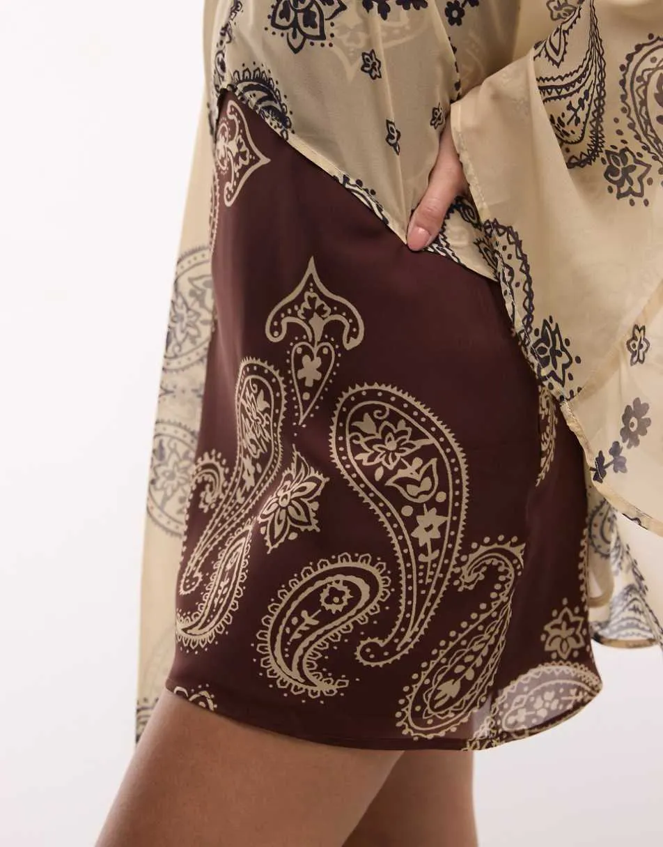 ASOS DESIGN plunge mini dress with batwing sleeve in scarf print