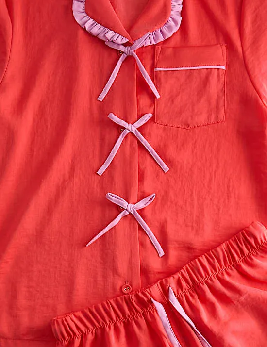 Satin Bow Detail Pyjamas (3-16 Yrs)