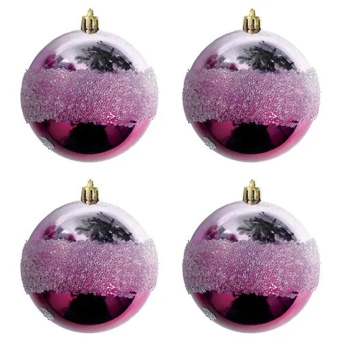 Enchanted Forest® 80mm Magenta Glitter-Striped Shatterproof Ornaments - 4 Pack