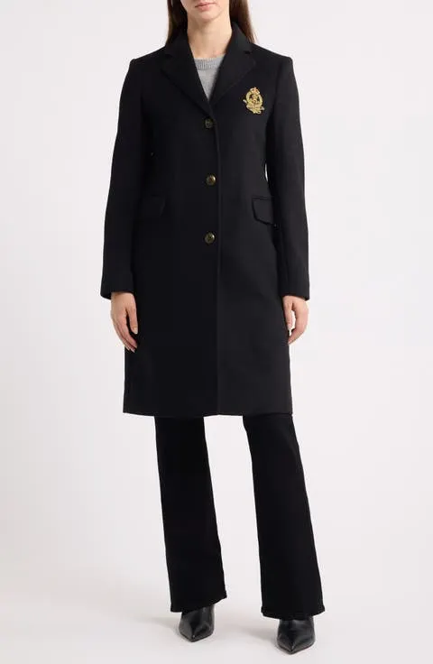 Crest Patch Wool Blend Reefer Coat