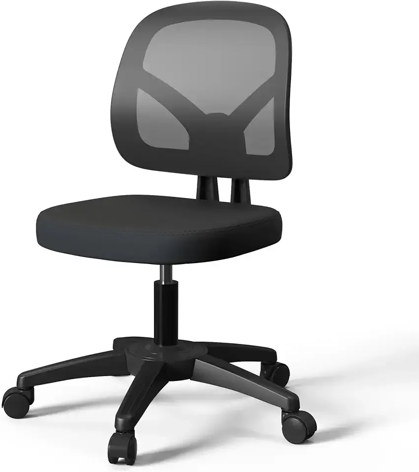 Armless Mesh Office Chair Ergonomic Small Desk Chair No Arms Black Swivel Computer Chair with Wheels Task Chair for Small Spaces Mid Back Home Office Chair for Adults and Kids
