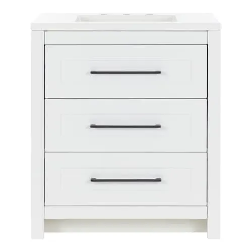 Sandhill 30.5-inch W x 18.75-inch D x 35.14-inch H White 3-Drawer Bathroom Vanity with Single Sink White Cultured Marble Top