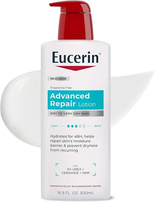Eucerin Advanced Repair Lotion, Urea Enriched, 16.9 FL OZ | Unscented Body Lotion for Dry Skin with Urea, Ceramide and NMF, 48-Hour Hydration, Fast Absorbing, Non-Greasy, Fragrance Free Eucerin Advanced Repair Lotion, Urea…