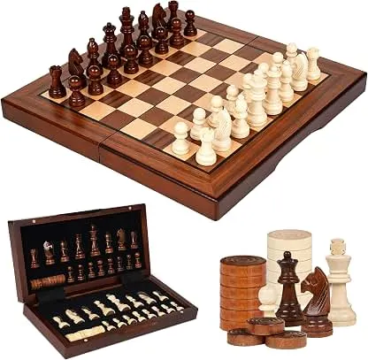 Rinten 12" Folding Wooden Magnetic 2 in 1 Travel Chess…