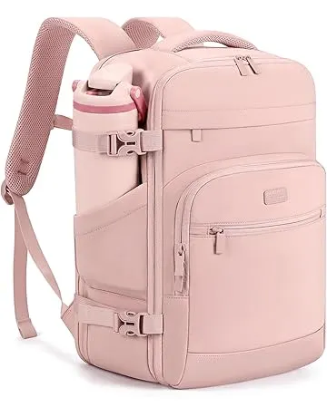 mibasies 30L Travel Backpack for Women & Men: Flight Approved Carry On Backpack, TSA Personal Item Bag with Water Bottle Pocket, Weekender Essentials Backpacks fits 15.6" Laptop - Pink