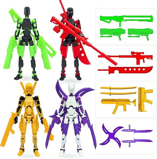 4-Pack T13 Action Figure Set,7 Inch Multi-Colored Titan 13 Robot, Dummy 13, 3D Printed Lucky 13 Robo for Collectors Desktop Decorations (Assembly Completed)