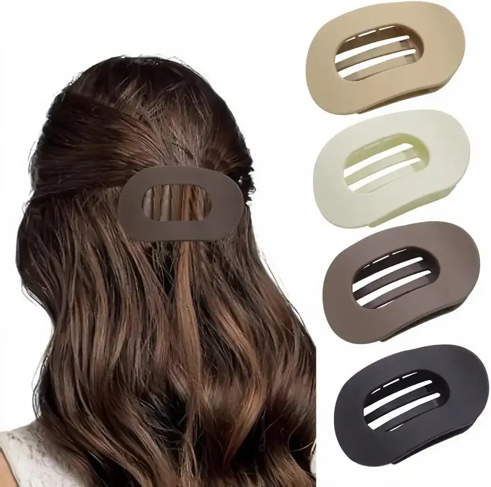 Bphne 4 Pack Flat Hair Clips for Women – Matte Oval French Claw Clips, 3.8 Inch Non Slip Strong Hold for Thick & Thin Hair, Lay Flat Design for Work Yoga Daily Styling