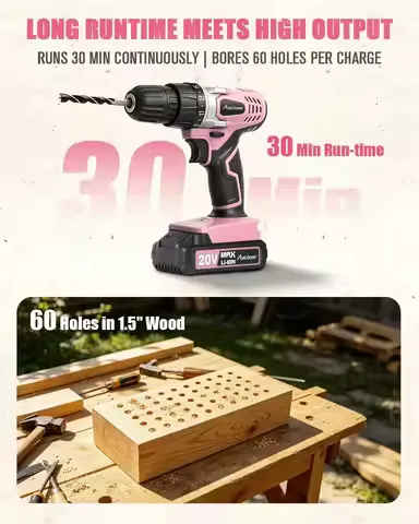 AVID POWER 20V Cordless Drill Set for Home DIY & Beginner Projects - Lightweight Power Drill with Battery Charger & 22 Bits, Variable Speed, 3/8" Keyless Chuck, Ideal for Furniture Assembly (Pink)