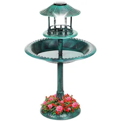 Best Choice Products Solar Outdoor Bird Bath Pedestal Fountain Garden Decoration w/ Fillable Planter Base - Green
