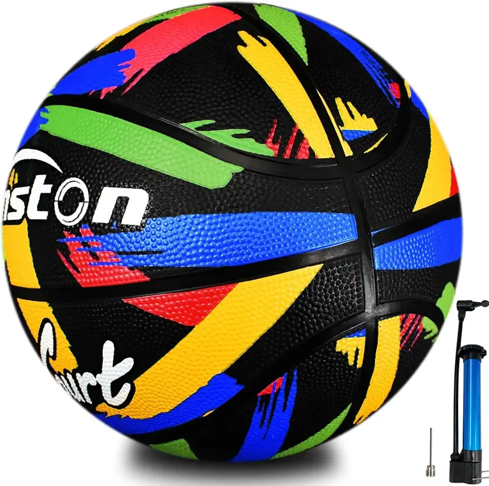 Senston 29.5'' Outdoor Basketball Premium Elasticity/Grip Rubber Basketballs with Pump, Durable Size 7 Basketball for Men/Women