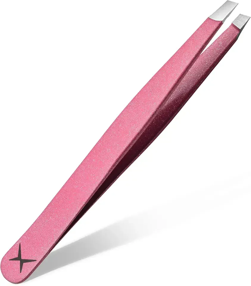 Luxe Precision Slant Tip Eyebrow Tweezers – Professional Surgical Grade Stainless Steel Tweezer in Multiple Colors, Aligned Sharp Tips for Brow Shaping & Facial Hair Removal (Rosy Nebula)