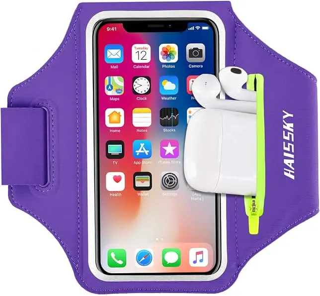 Running Armband with Earphone Pouch Fits Phones up to 6.9" | Cell Phone Armband for iPhone, Water Resistant & Breathable Sports Phon…