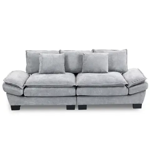 Sofá 3 Cuerpos Mariana en Chenille Gris - 225x82x80 cm