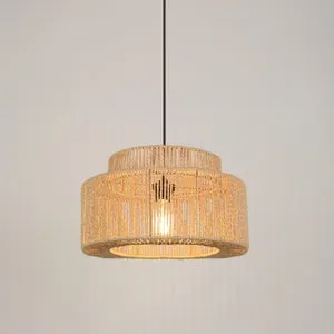 Lámpara de techo colgante fabricada en cordón de papel trenzado papel beige 1 luz E27 Yucatán 38 cm y altura regulable