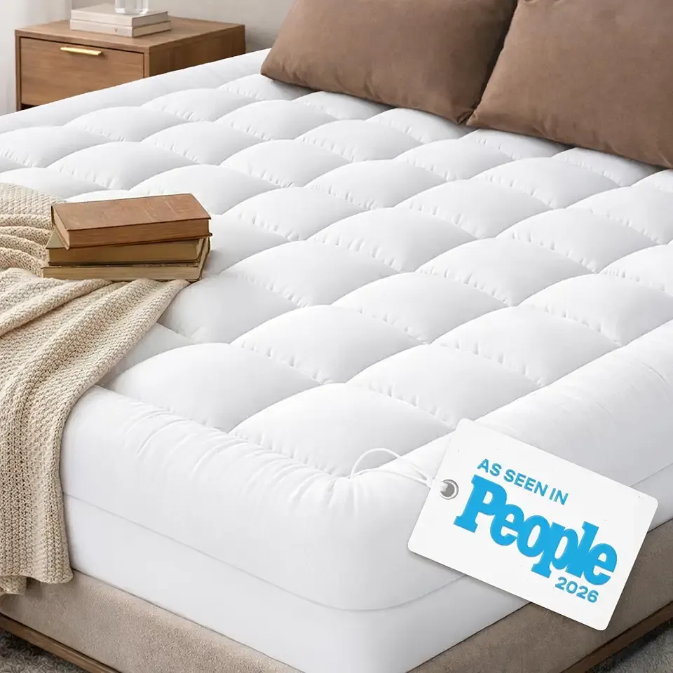 Niagara Sleep Solution Cloud-Like Queen Mattress Topper - 100% Cotton Top Mattress Pad for Back Pain Relief - Breathable & Naturally Cooling for Hot Sleepers, White