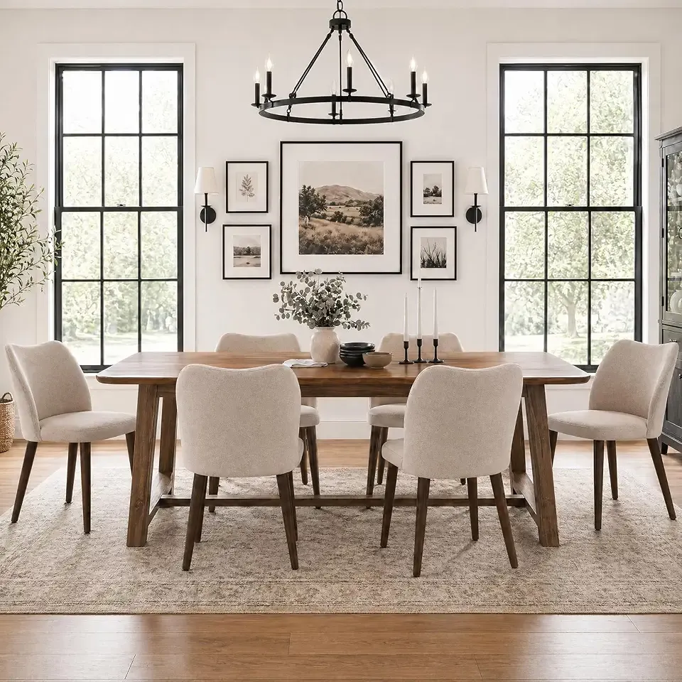 MALOL Dining Chairs Set of 6, Upholstered Fabric Kitchen Chairs with Curved Back, Padded Seat and Solid Wood Legs, Modern Dining Chair for Kitchen Dining Room, Camel