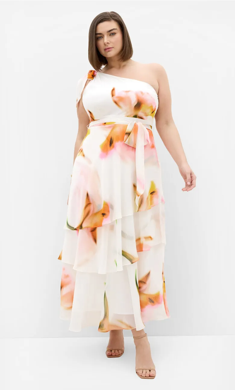 Enchant Fleur One Shoulder Maxi Dress - ivory