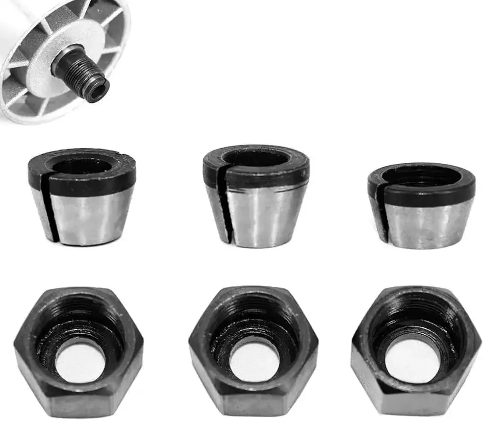 3 Set Wood Router Collet Adapter with Nuts Kit Replacement Collet Chuck Clamping Adapters for Flush Trim Router Bit Set 6mm 6.35mm 8mm Shank Woodwork Tools Electric Fixed-Base Trim Router