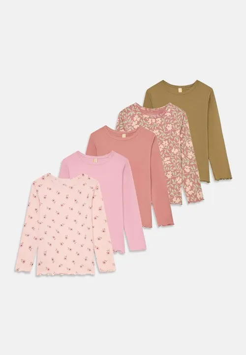 5 PACK LONG SLEEVE TOP WITH LETTUCE HEM - Topper langermet - light pink/light brown/green