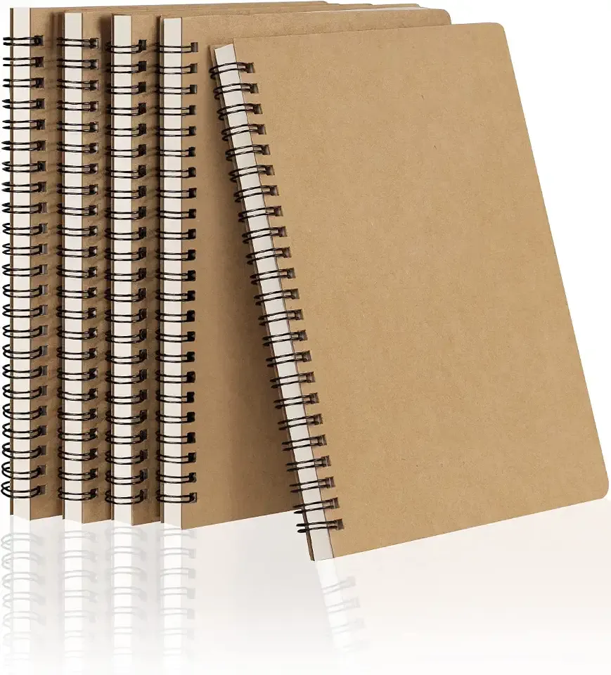 Dynta Spiral Notebooks A5 Lined 5Pcs College Ruled Journals Bulk | Thick Paper for Work, Study, Notes Taking, Gifts 120 Pages/60 Sheets Kraft Brown