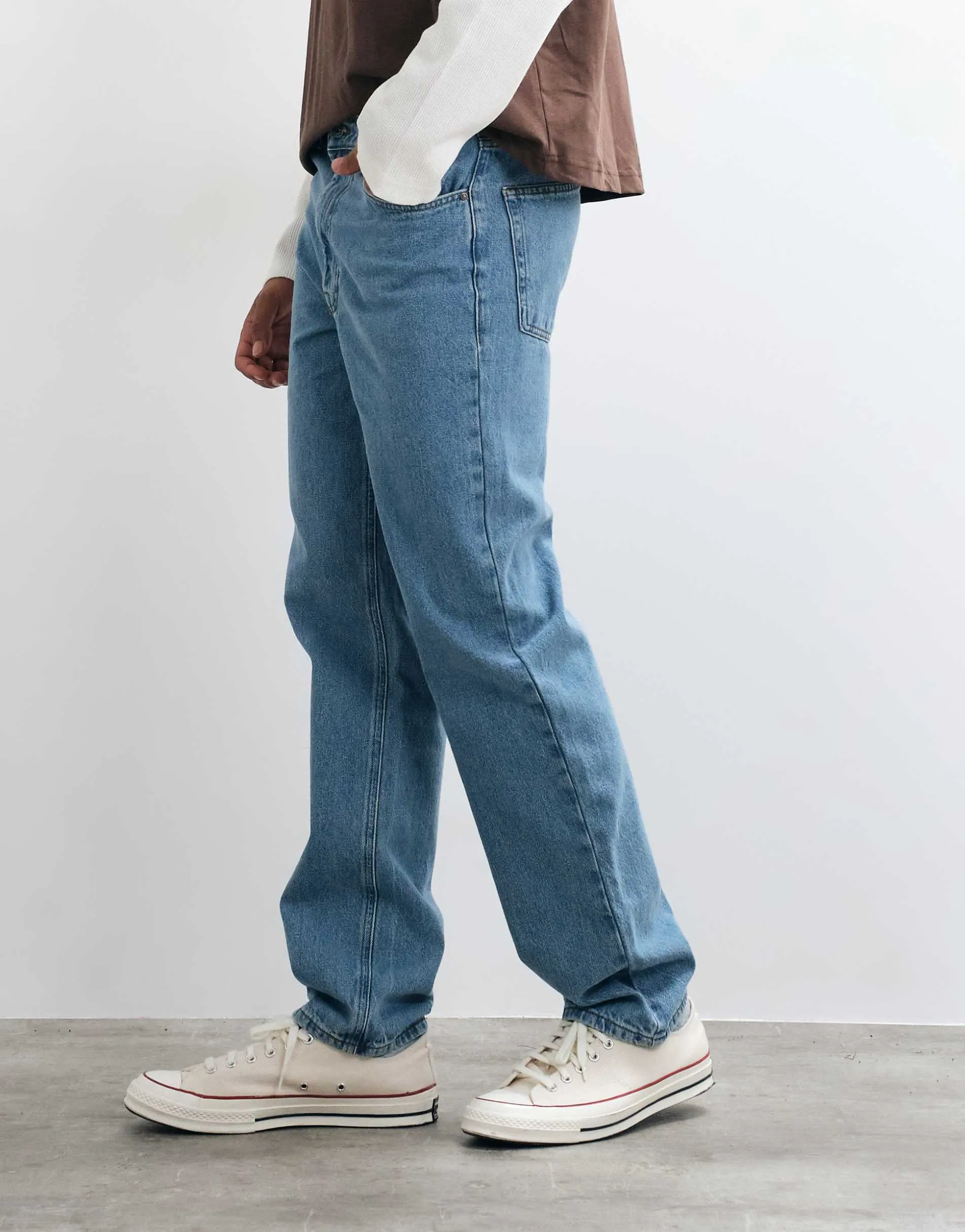 ASOS DESIGN straight leg jeans in light wash blue