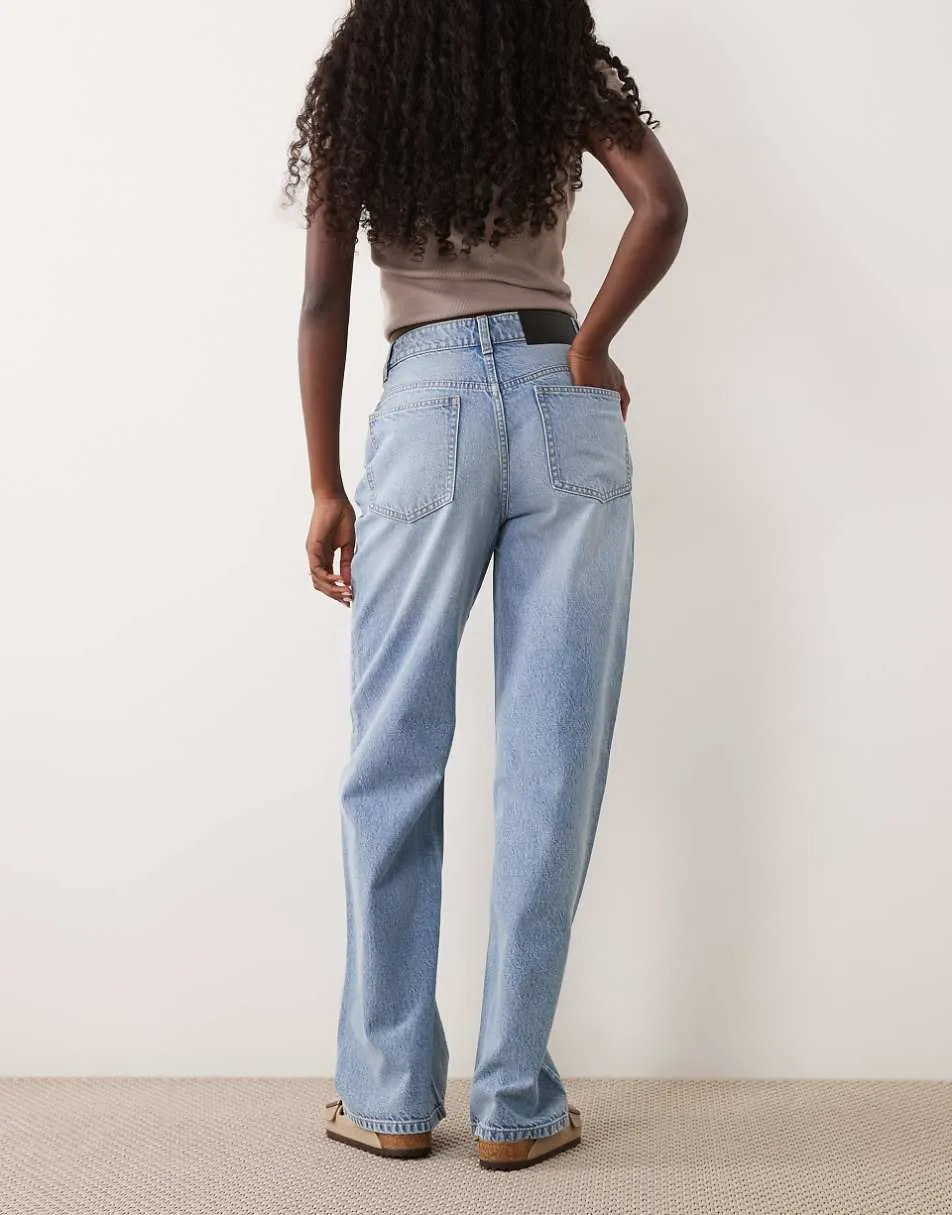 ASOS DESIGN straight wide leg jeans in light wash blue