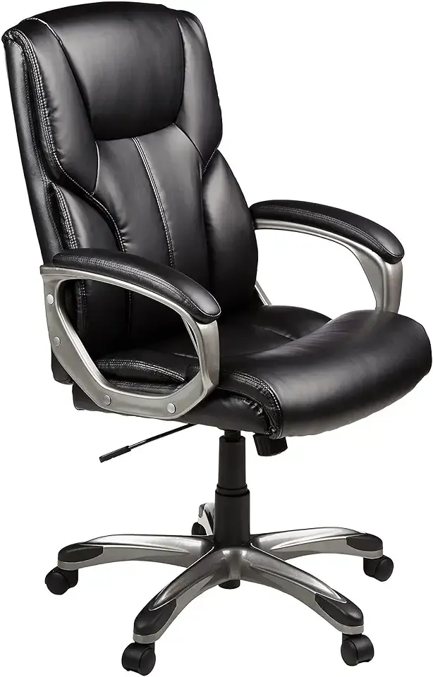 Amazon Basics Executive High Back Office Desk Chair, Adjustable Height, Tilt, Swivel, one Size, Black/Silver