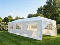 Partyzelt Pavillon mit 8 Seitenwänden, ca. 900 x 300 x 250 cm – Weiß