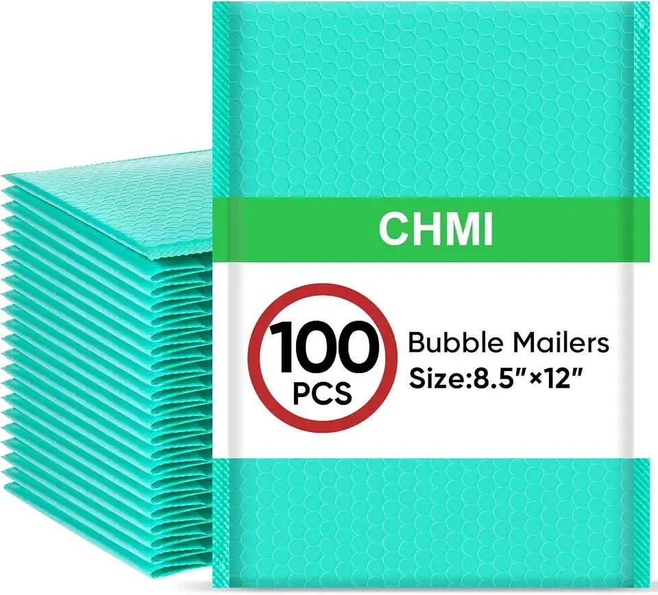 CHMI Teal Bubble Mailers 8.5 x 12 Inch 100 Pack, Usable Size 8.25X12 Inch Poly Mailers,Mailing Envelopes,Shipping Mailer,Opaque Self Seal Adhesive Waterproof Bags for Packaging and Shipping.