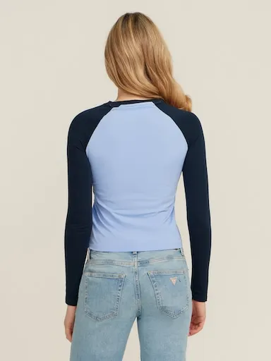 Guess Jeans Raglan Block Colour Tee In Fresh Zendy Blue Multi