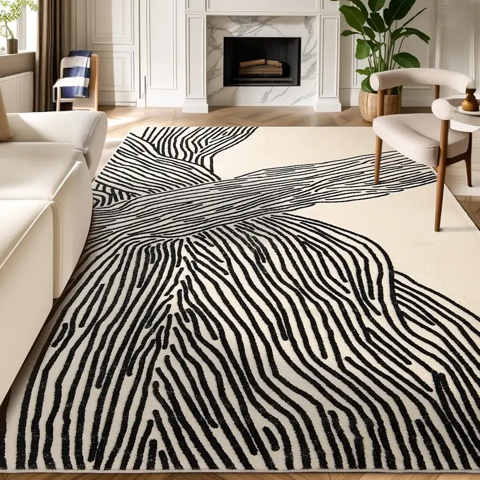 YIHOUSE 8×10 Ft Washable Rug, Black and White Abstract Area Rug for Bedroom Living Room Dining Room Office Playroom Nursery, Ultra Thin Nonslip Modern Large Rugs Soft Contemporary Striped Rugs