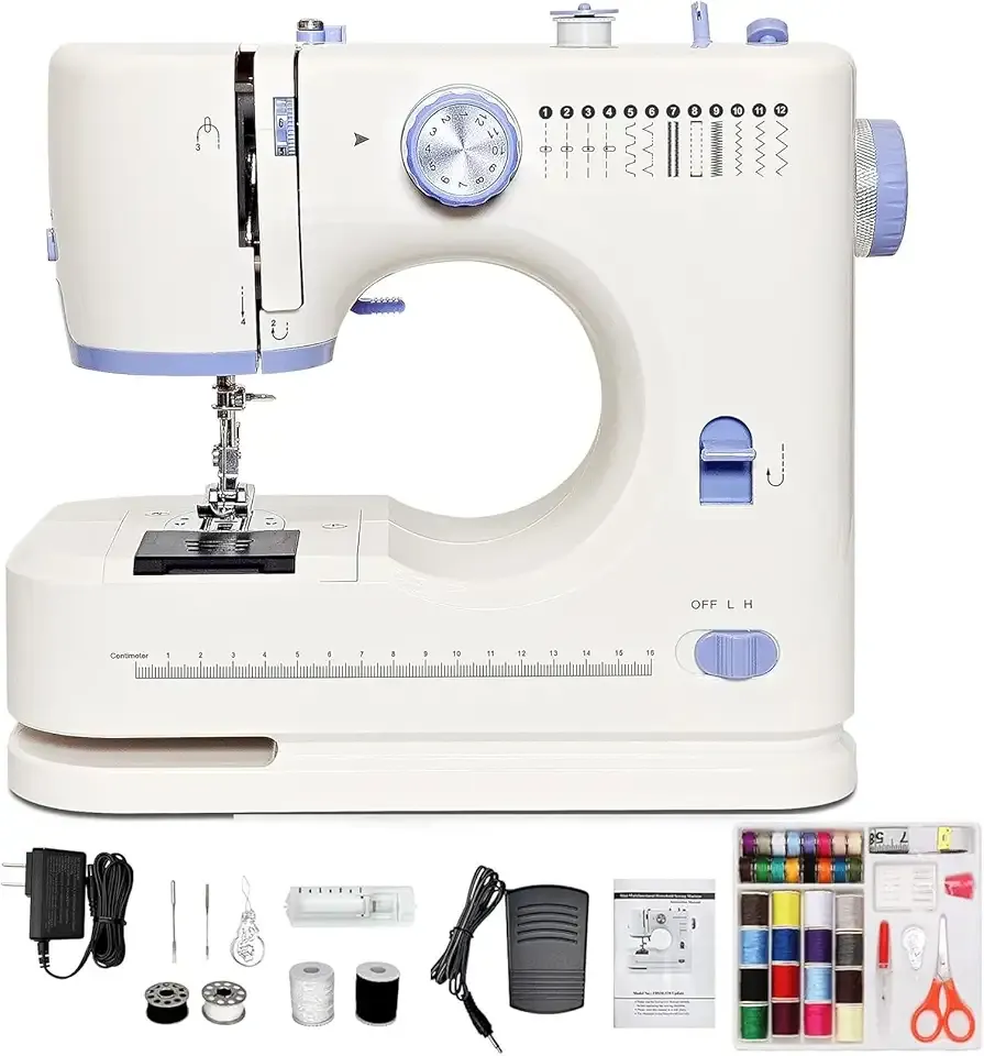 Sewing Machine with 12 Built-in, Stitches & 2 Speed(High-Low Speeds) Sewing Machine for Beginners with Accessory Kit,with Foot Pedal，LEDLight