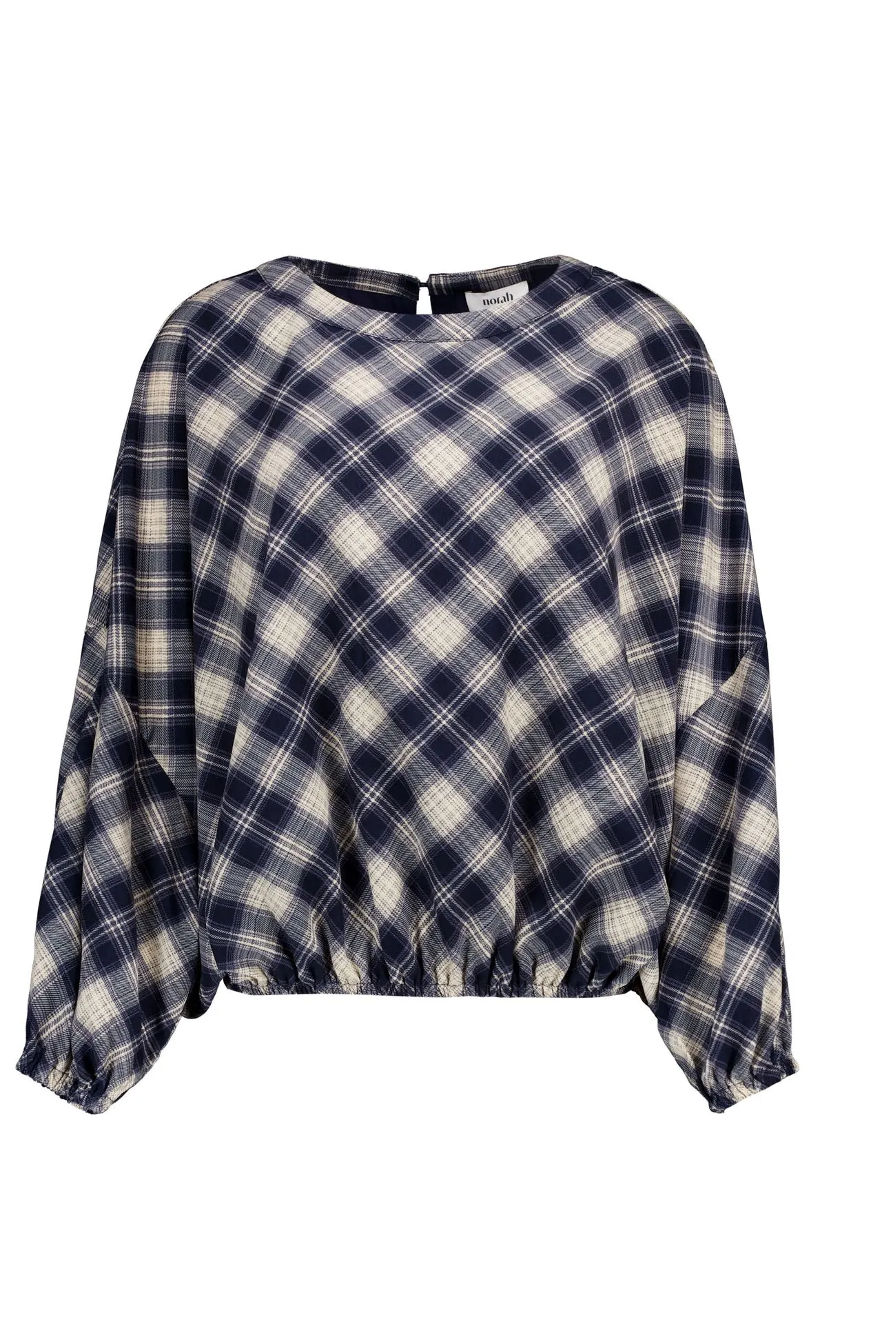 Blauw/ecru geruite blouse