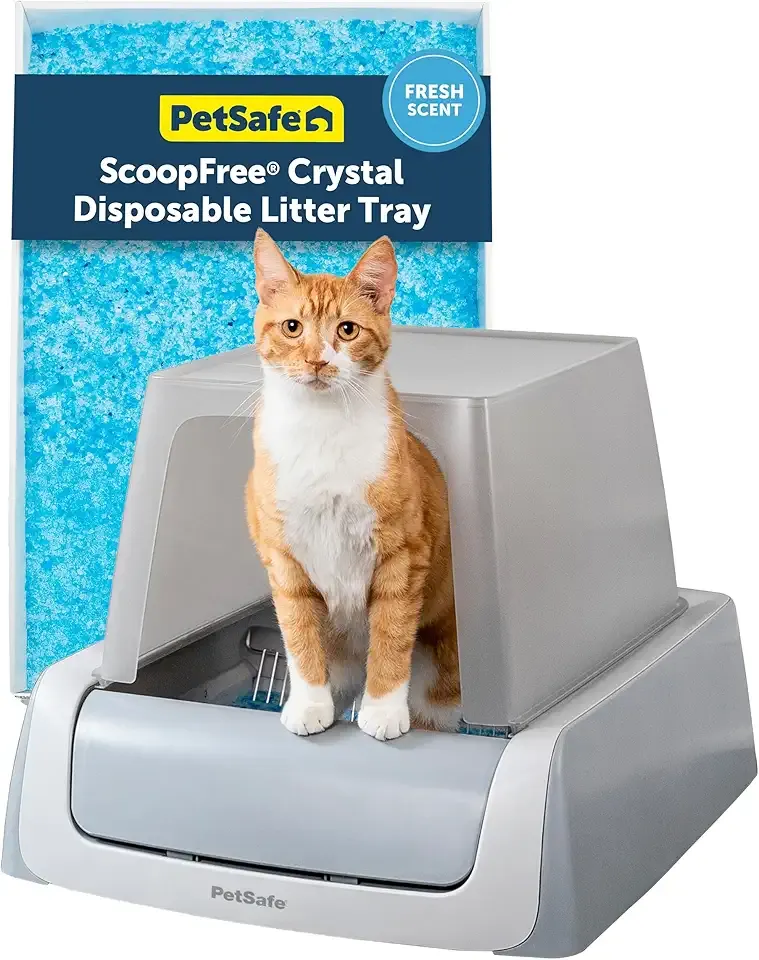 PetSafe ScoopFree Crystal Pro Legacy Automatic Self-Cleaning Cat Litter Box Enclosed Front-Entry Includes 1 Disposable Crystal Litter Tray Advanced Odor Control Gray (PAL00-16806)