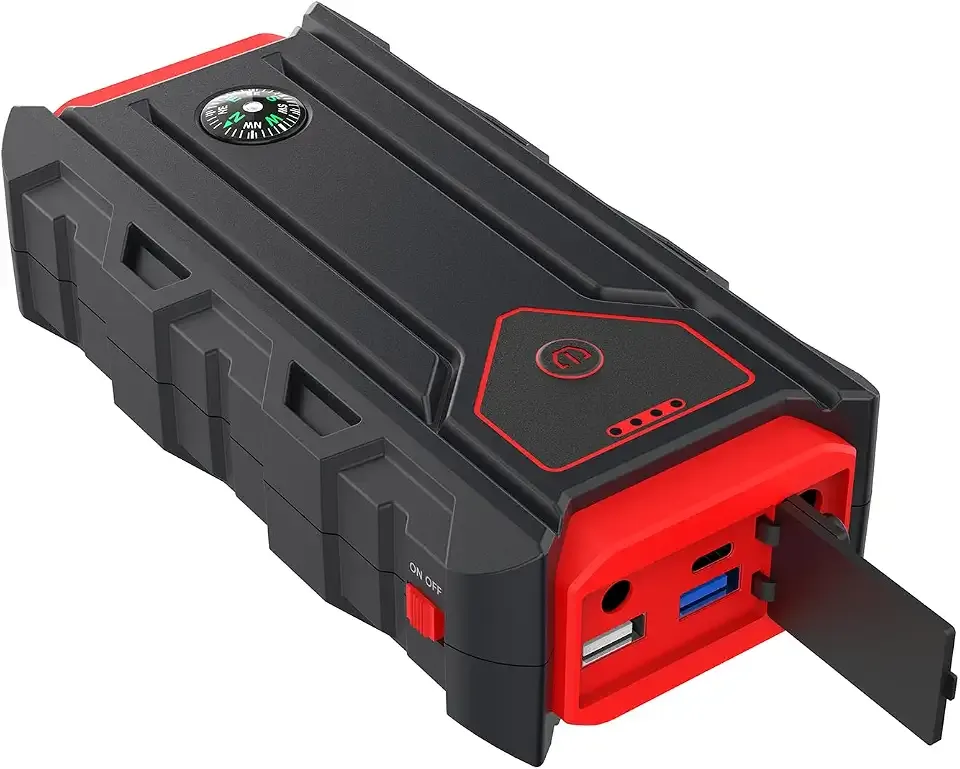 8000mAh Car Jump Starter, 12V Emergency Jump Starter | 4-Cyl to 6-Cyl Gas Engines Up to 7.5L, Portable Power Bank USB-A Output, Compass, 3-Mode LED Flashlight, Battery Display