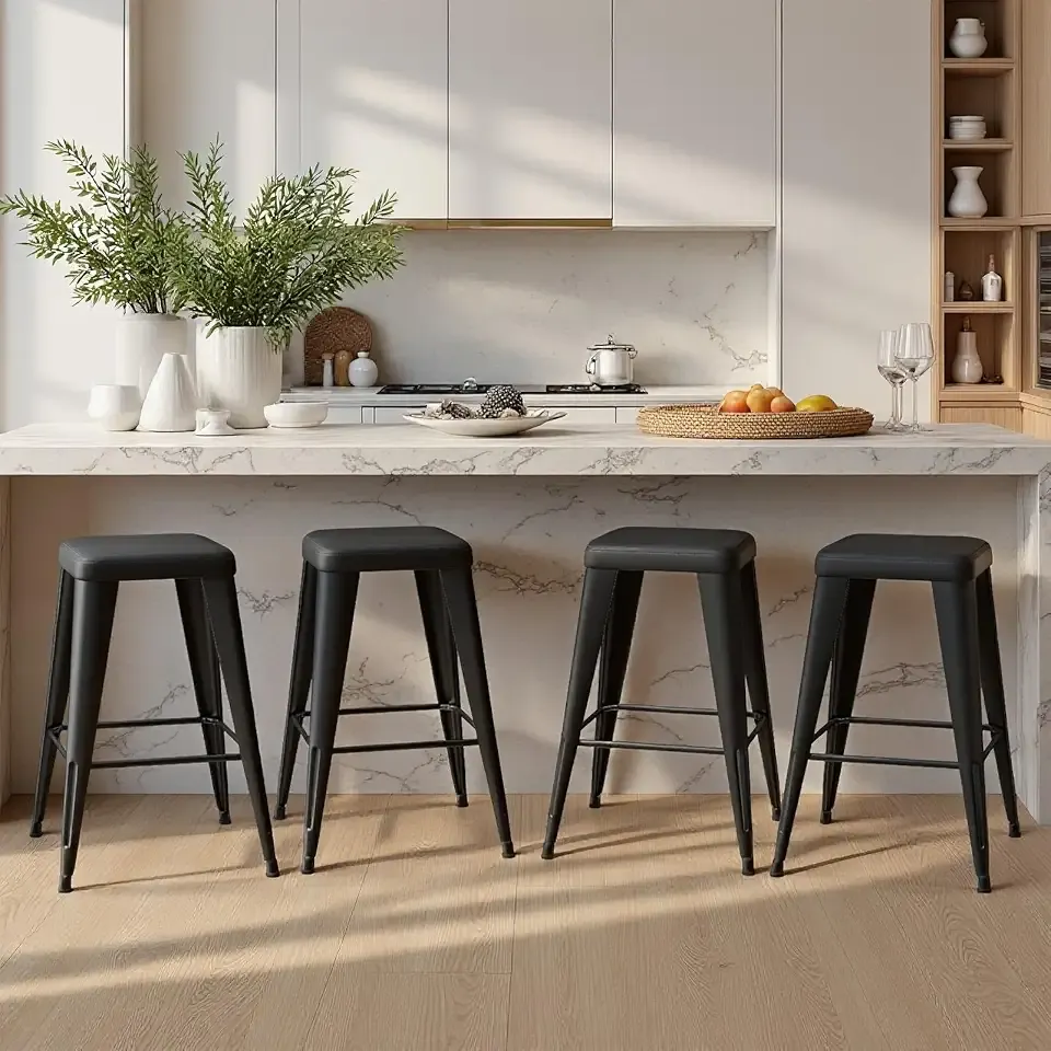 Bar Stools Set of 4, 26" Counter Height Bar Stools Backless, Upholstered Bar Stools with Metal Legs for Kitchen Island, Study Room, Cafe, Black