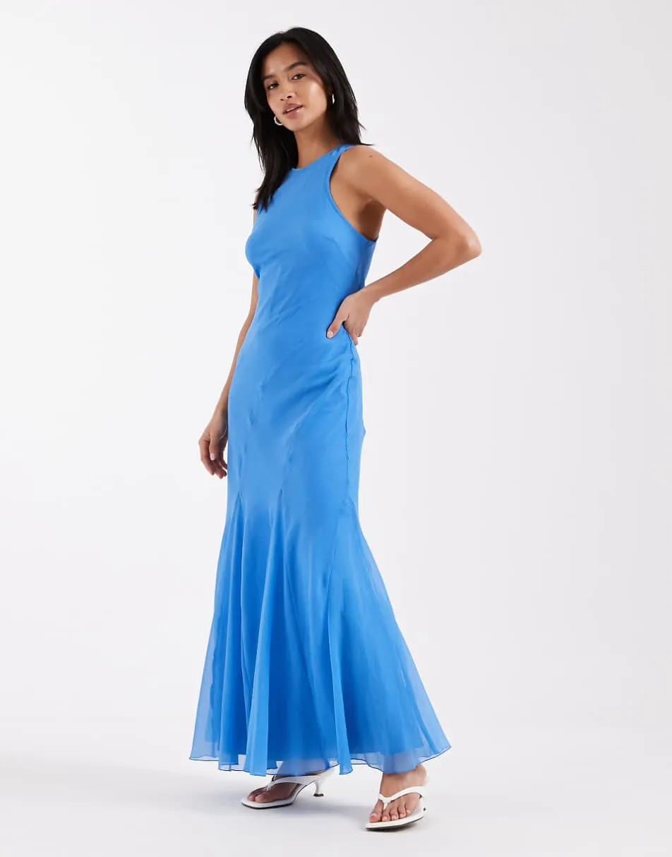 ASOS DESIGN Petite racer neck bias maxi dress with godet hem in bright blue