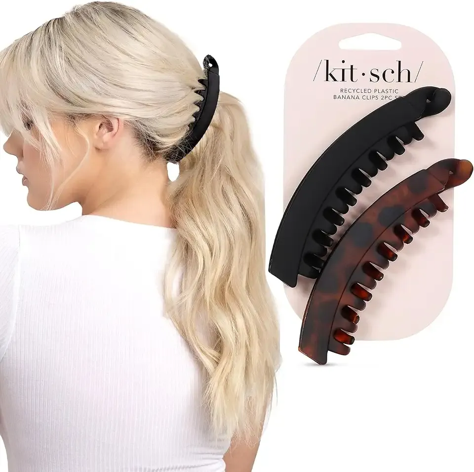 Kitsch Banana Hair Clips For Women – All Hair Types - Black & Tort, 2pcs | Secure & Durable Banana Hair Clips For Styling, Updos – Hair Accessories For Women