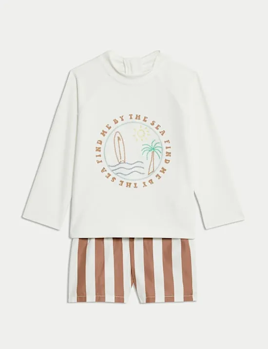 2-tlg. Set bestehend aus Surfer-Badeshirt und Schwimmshorts (0–3 J.)