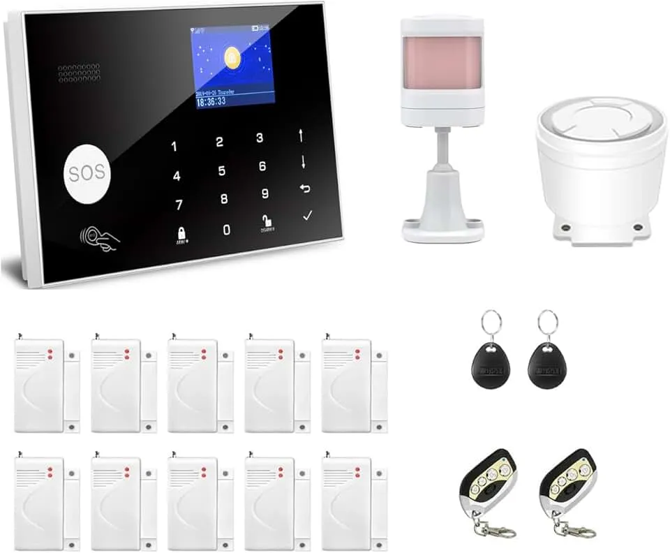 WiFi and 3/4G GSM Home Burglar Security Alarm System Auto Dial with Smart Life and Tuya App Alert, Works with Google Assistant and Alexa