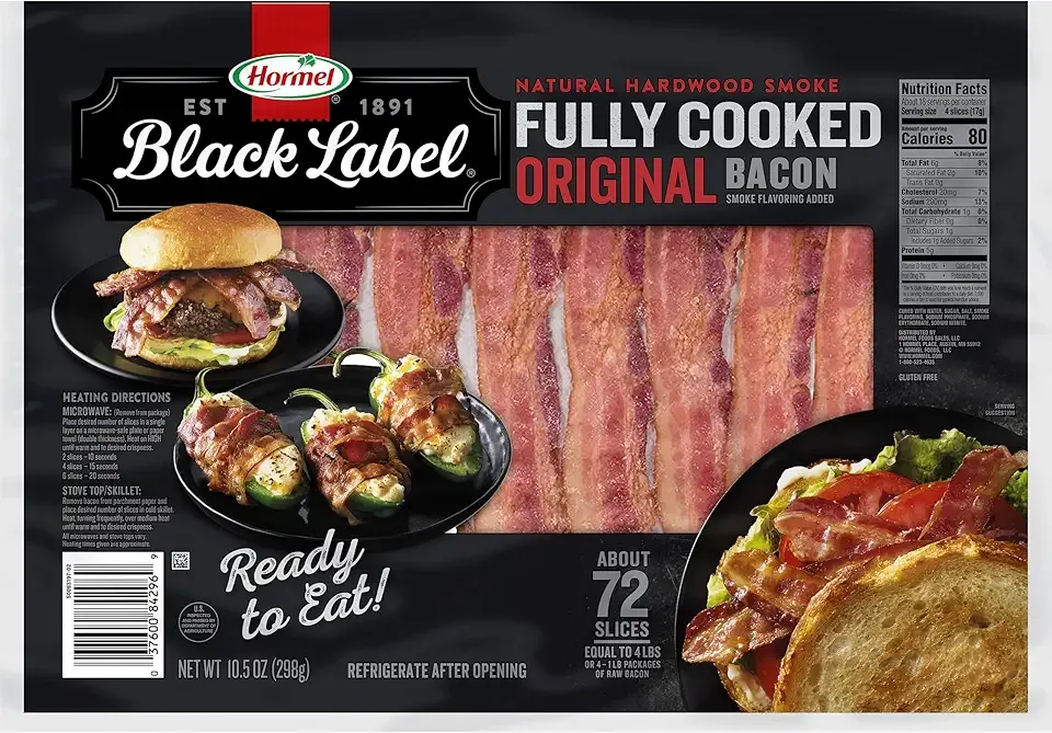 HORMEL BLACK LABEL Fully Cooked Bacon - Thick Bacon Snacks for Breakfast, 10.5 Ounce (Pack of 1)