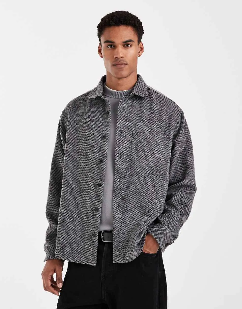 ASOS DESIGN oversized textured shirt in charcoal grey