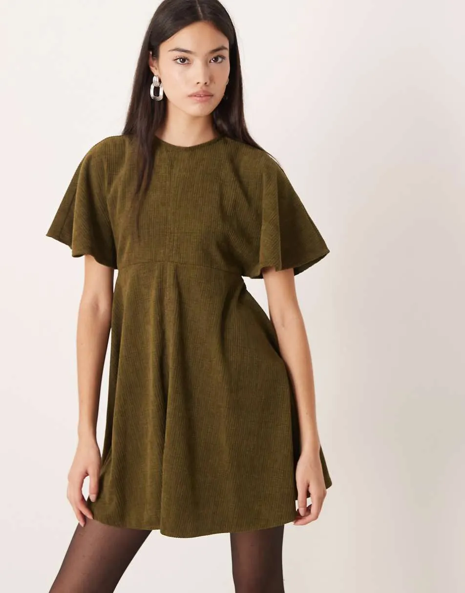 ASOS DESIGN cord t-shirt mini dress with stitching detail in dark green