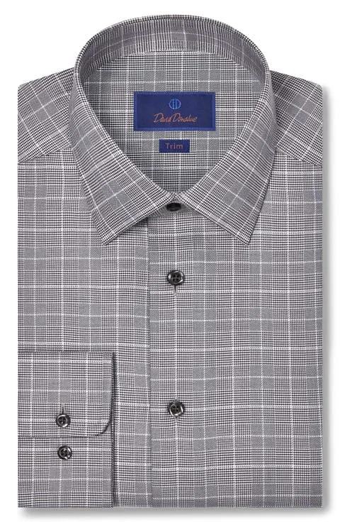 Trim Fit Grey Glen Check Cotton Dobby Dress Shirt
