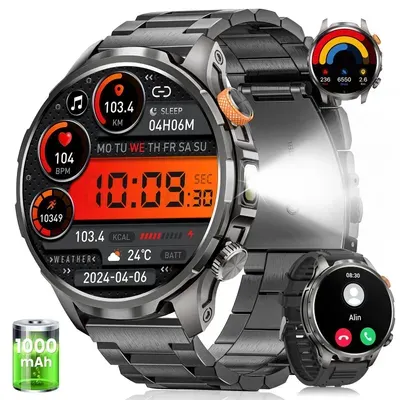 2026 1000mAh Akku Militär Smartwatch für Herren 1.91" AMOLED-Display Smartwatch Herzfrequenz-/SpO2-/Schlafüberwachung für Android und iOS